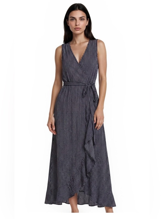 Soma Dresses & Skirts - Soma Navy & White Striped Sleeveless Size Large Maxi Dress Faux wrap Nautical